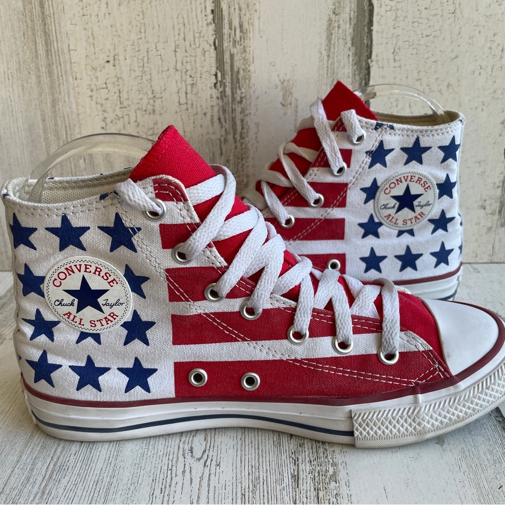 CONVERSE HIGHTOPS SIZE 5.5 EUR 36 FLAG STARS STRIPES USA AMERICA JULY 4T…